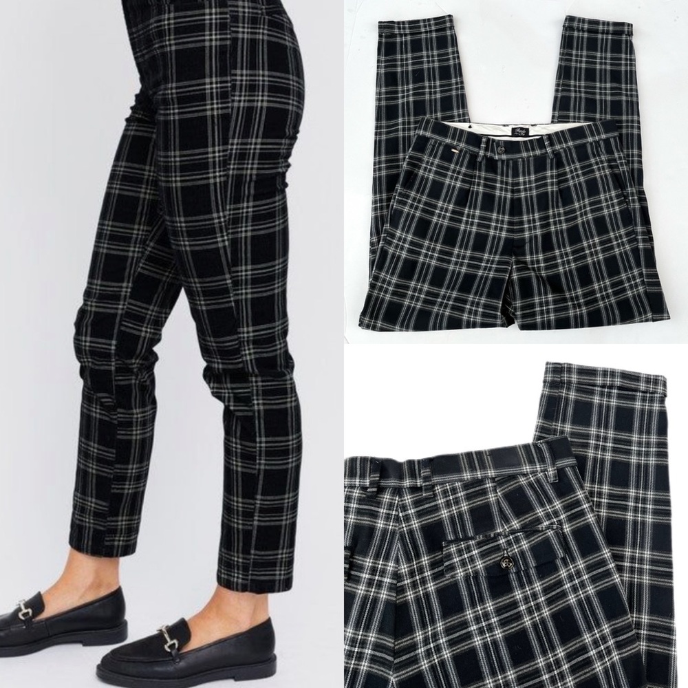 Zara Black And White Checkered Plaid Classic Regular Fit Trouser Pants